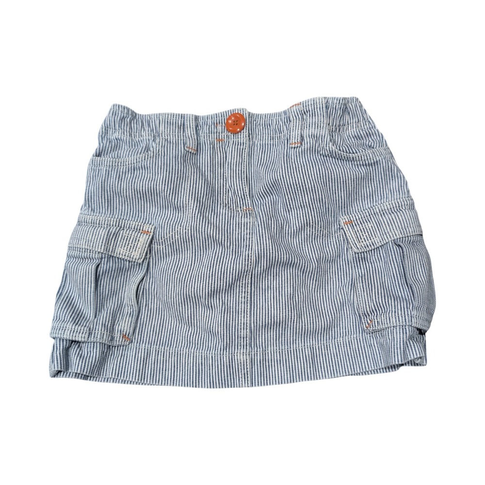 ✨ Mini Boden Girls Blue White Stripe Cargo Skirt Size 7-8Y Utility Pockets ✨